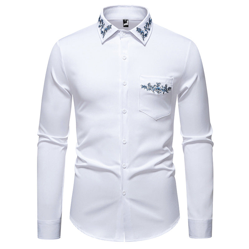 Herren Langarmhemd mit floralem Stickdesign ModeGeist