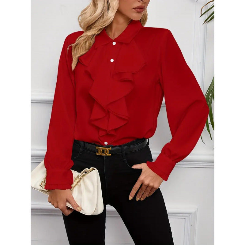 Damen Bluse mitraffinierten Rüschendetails und eleganten Ärmeln ModeGeist