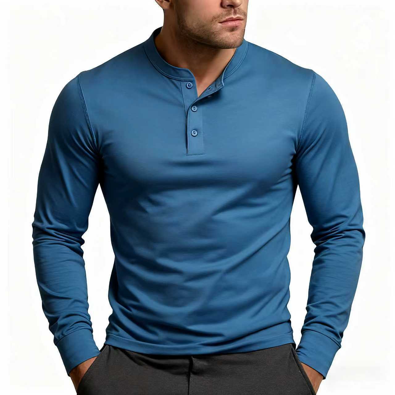 Herren Langarm-Henley-Shirt mit klassischem Knopfdetail und körpernaher Passform ModeGeist