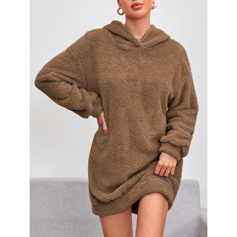 Damen Kuscheliger Oversize-Hoodiekleid aus weichem Fleece ModeGeist
