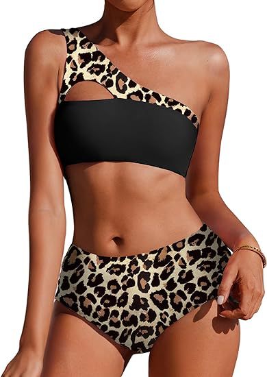 Moderner Damen-Bikini mit asymmetrischem Schnitt und Blumenapplikationen
