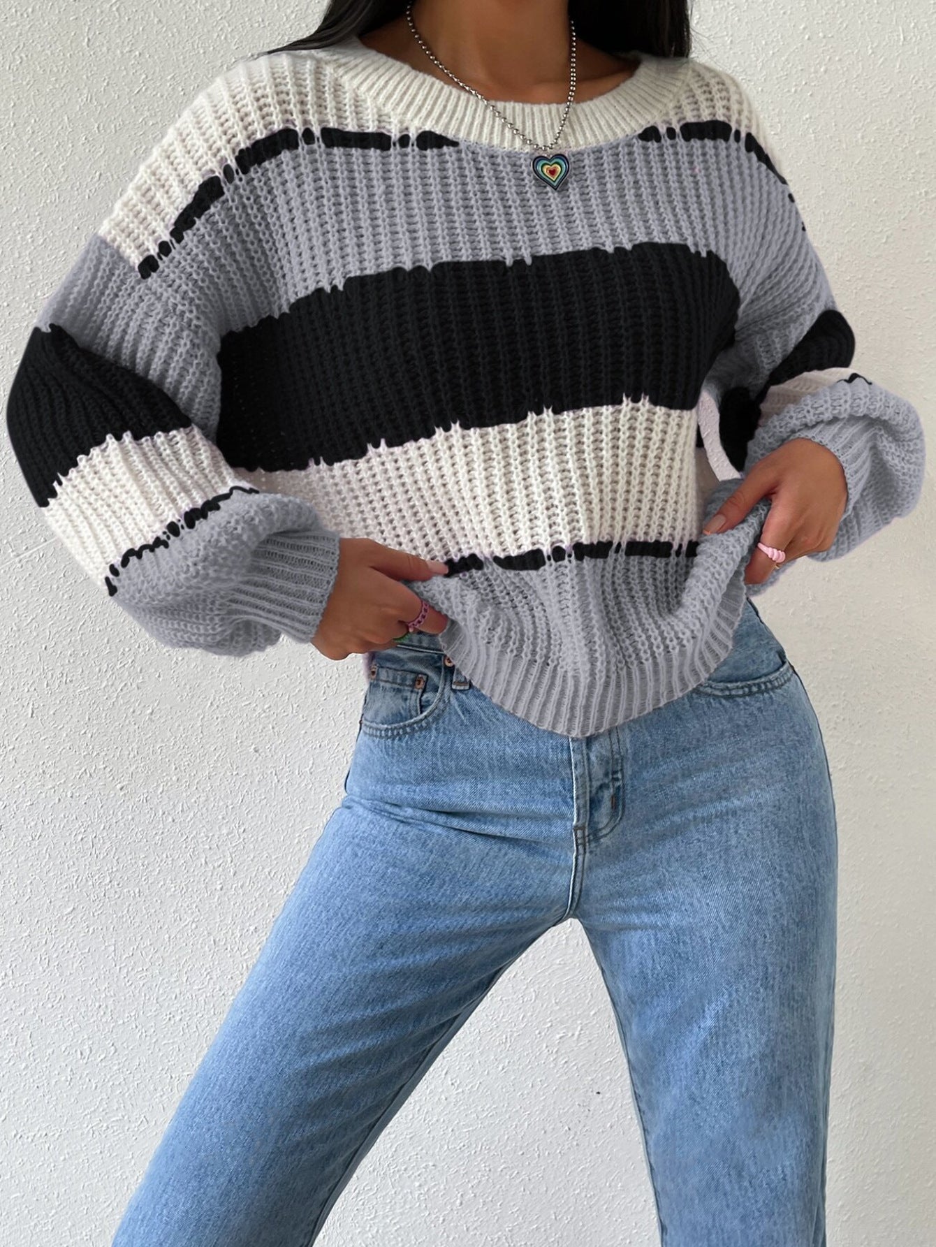 ModeGeist | Pullover Pullover Grobstrick Übergröße Fit Langarm Freizeit Crew Neck