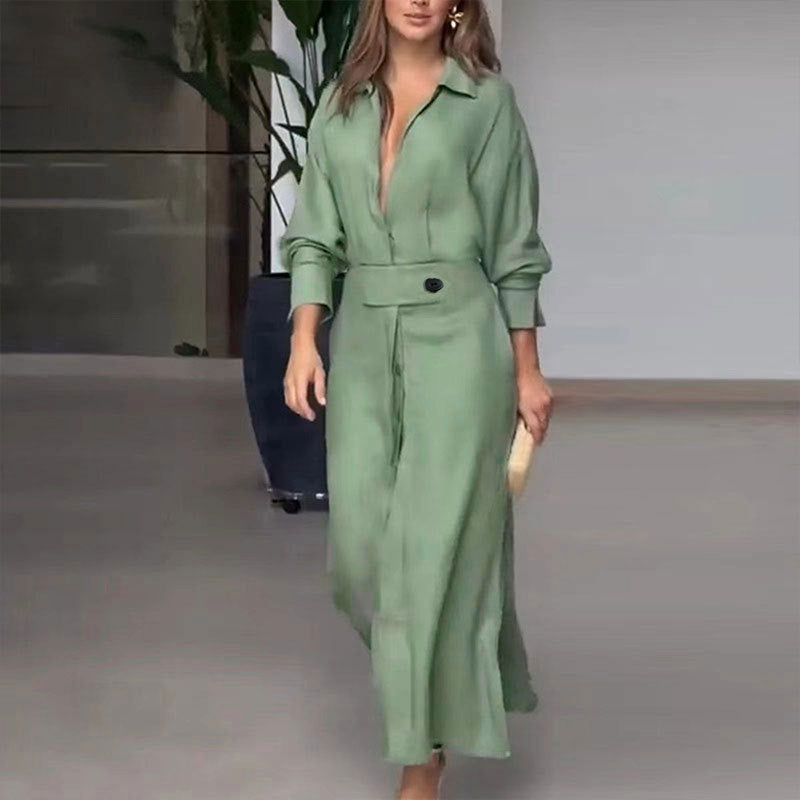 Damen Maxikleid aus leichtem Leinen mit eleganter Knopfleiste und praktischen Seitenschlitzen ModeGeist