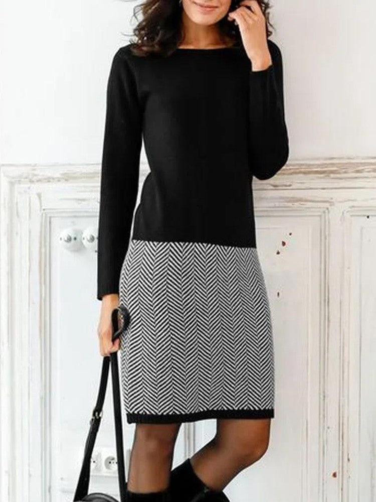 Damen Strickkleid mit elegantem Chevron-Muster ModeGeist