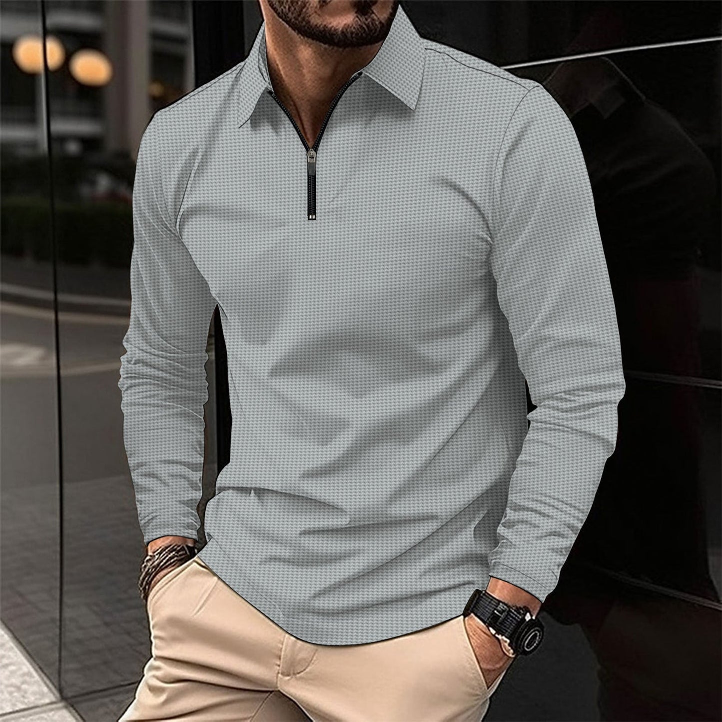 Herren Langarmshirt mit modernem Reißverschluss und strukturiertem Design ModeGeist