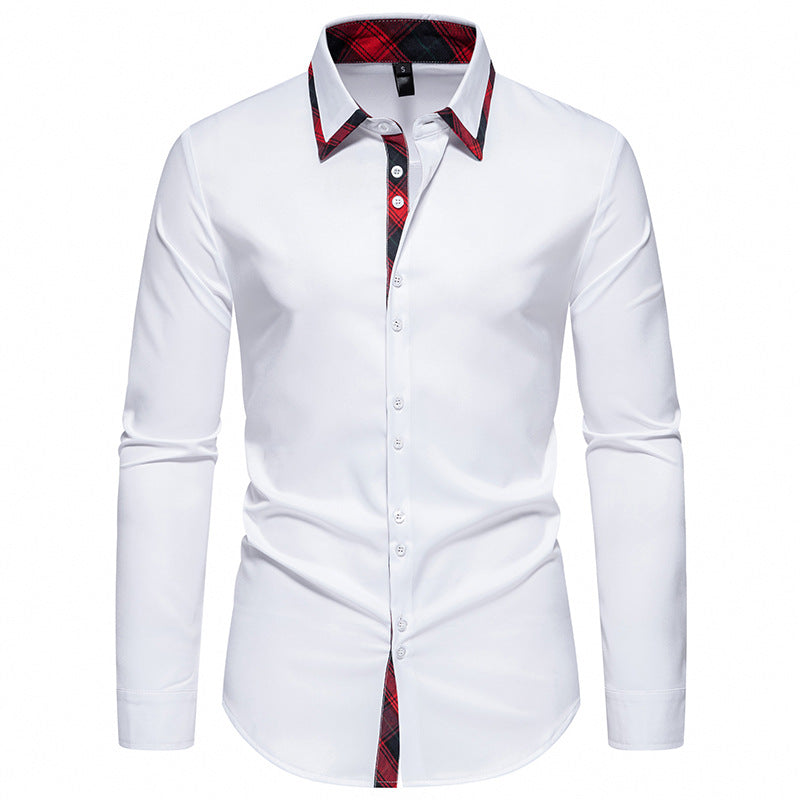 Herren elegantes Langarmhemd mit karierter Kragen-Details ModeGeist