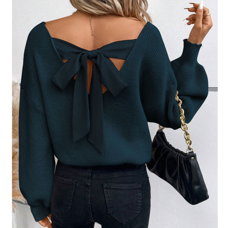 Damen Pullover mit eleganter Schleifen-Ausschnittgestaltung ModeGeist