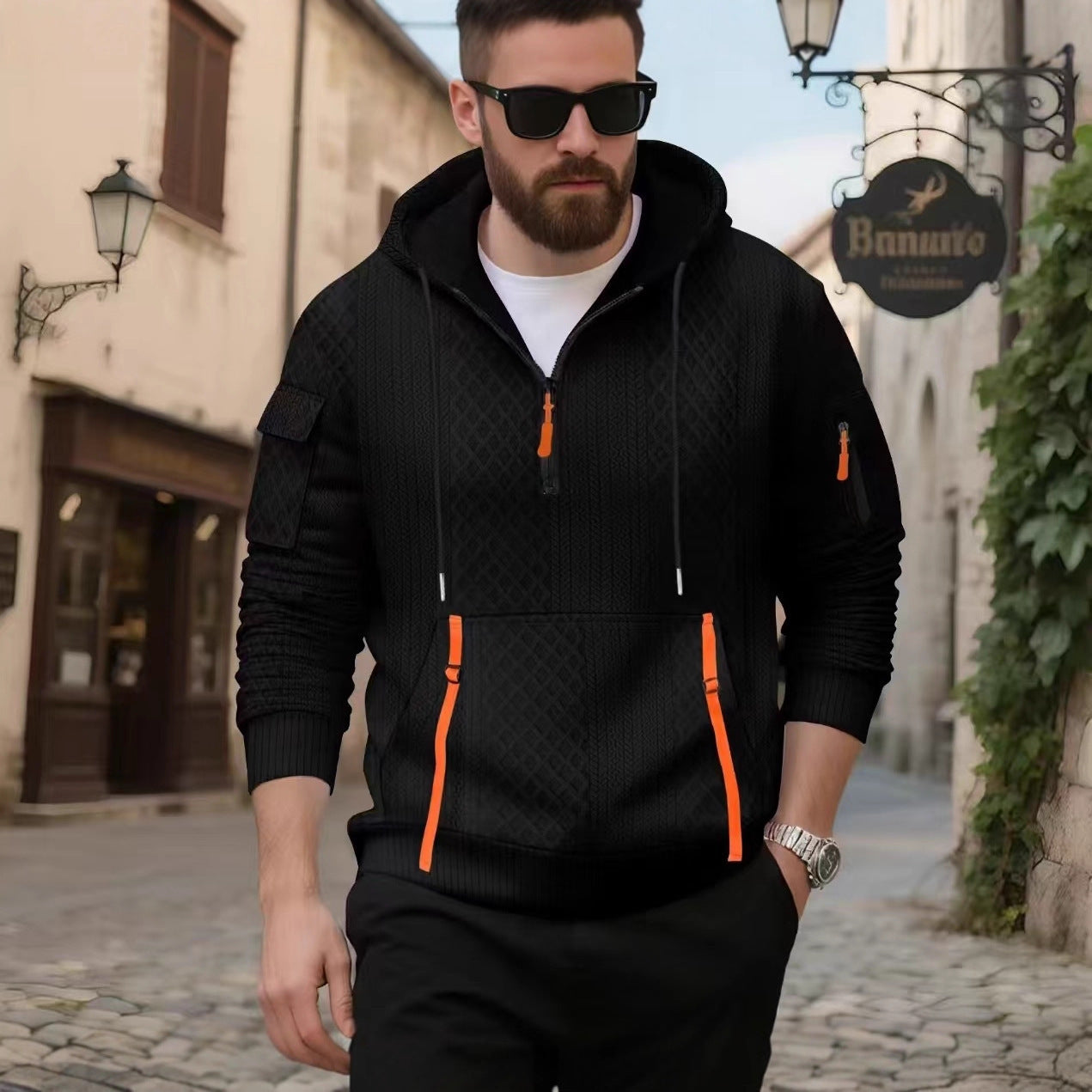 Herren modischer Hoodie mit strukturiertem Design und praktischen Taschen ModeGeist