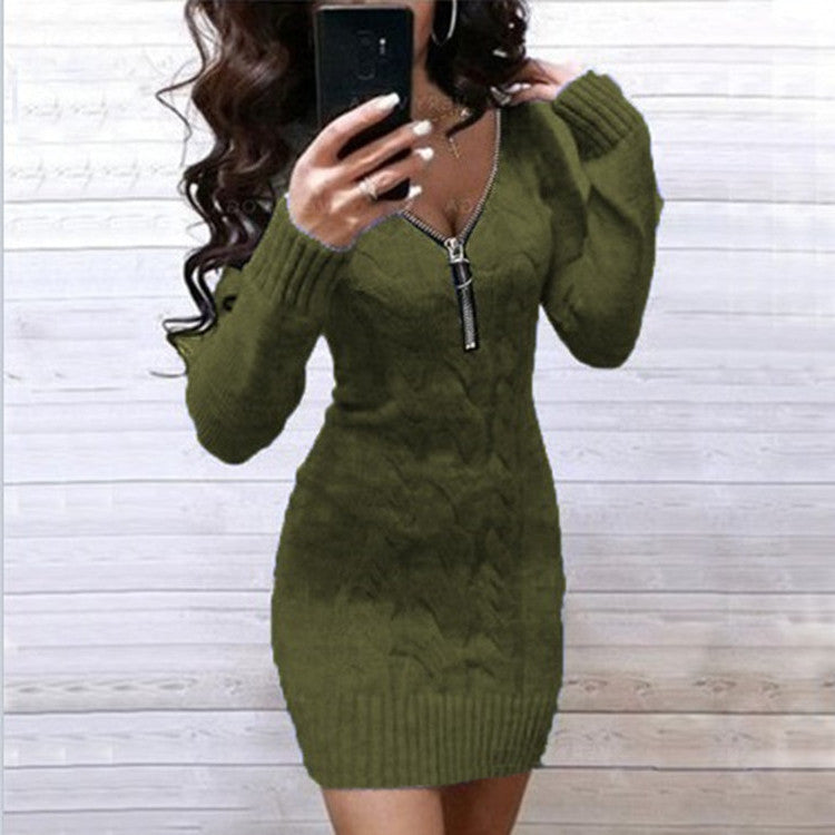 Damen Strickkleid mit Zipper und Kabelmuster ModeGeist