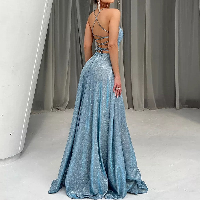 Damen Glamouröses Abendkleid mit offenem Rücken und funkelnder Stoffqualität ModeGeist