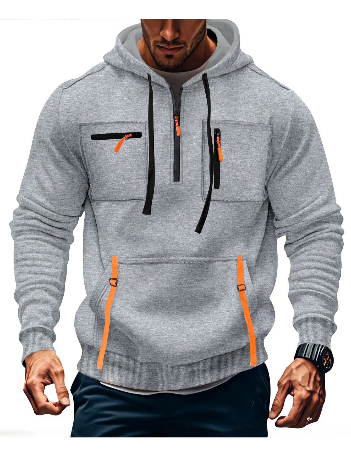 Herren modischer Kapuzenpullover mit funktionalen Reißverschlusstaschen ModeGeist