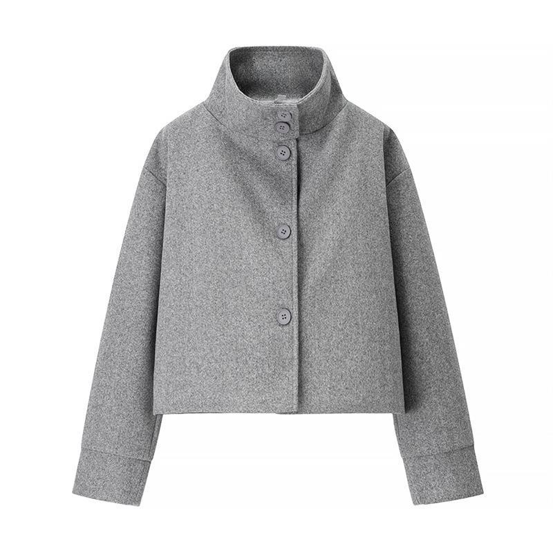 Damen modische Cropped-Jacke mit hohem Kragen und praktischen Knöpfen ModeGeist