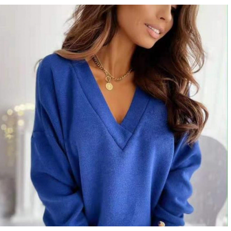 Damen lässiger V-Ausschnitt Pullover aus weichem Baumwollmix ModeGeist
