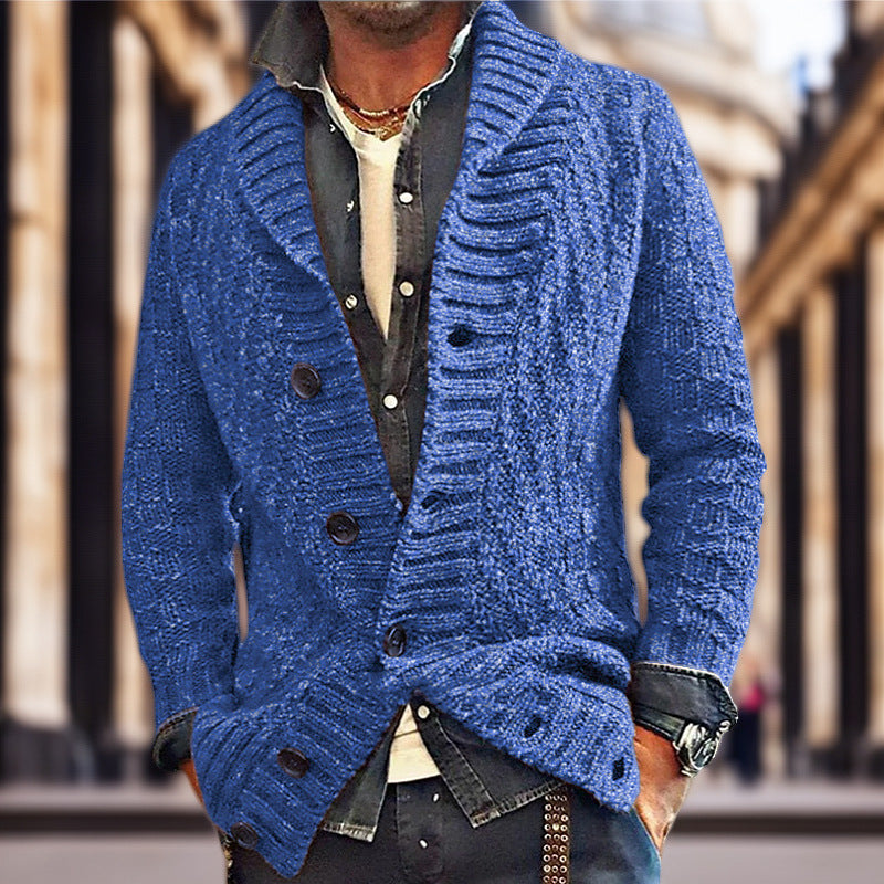 Herren Strickjacke mit großem Schalkragen und strukturiertem Design ModeGeist