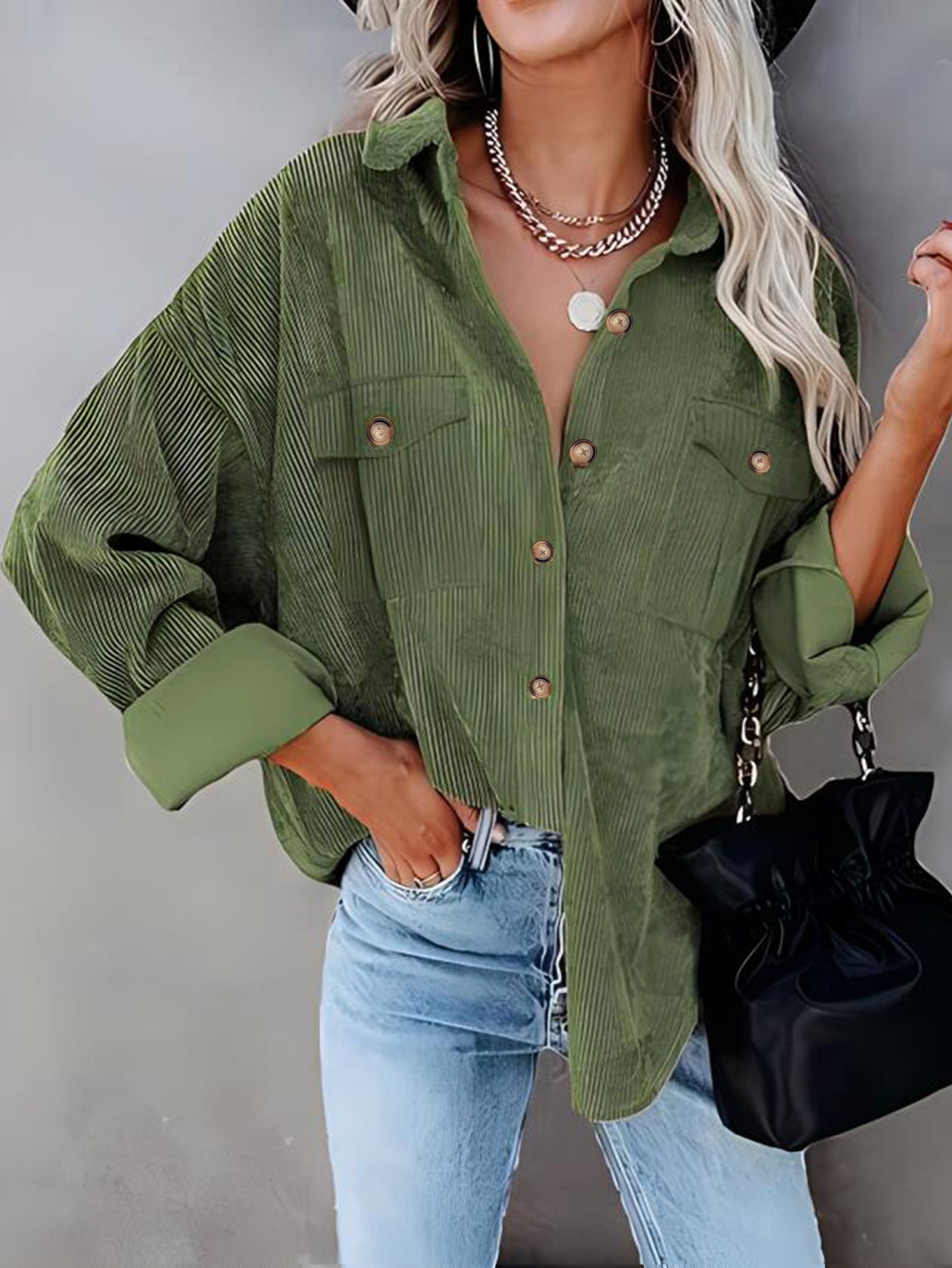 Damen Cordhemdjacke mit doppelter Brusttasche ModeGeist