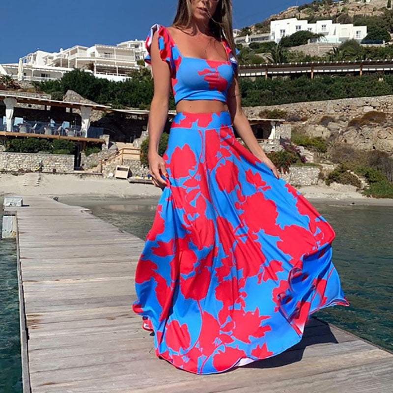 Damen Elegantes Maxikleid mit fließendem Saum und verspieltem Blumenmuster ModeGeist