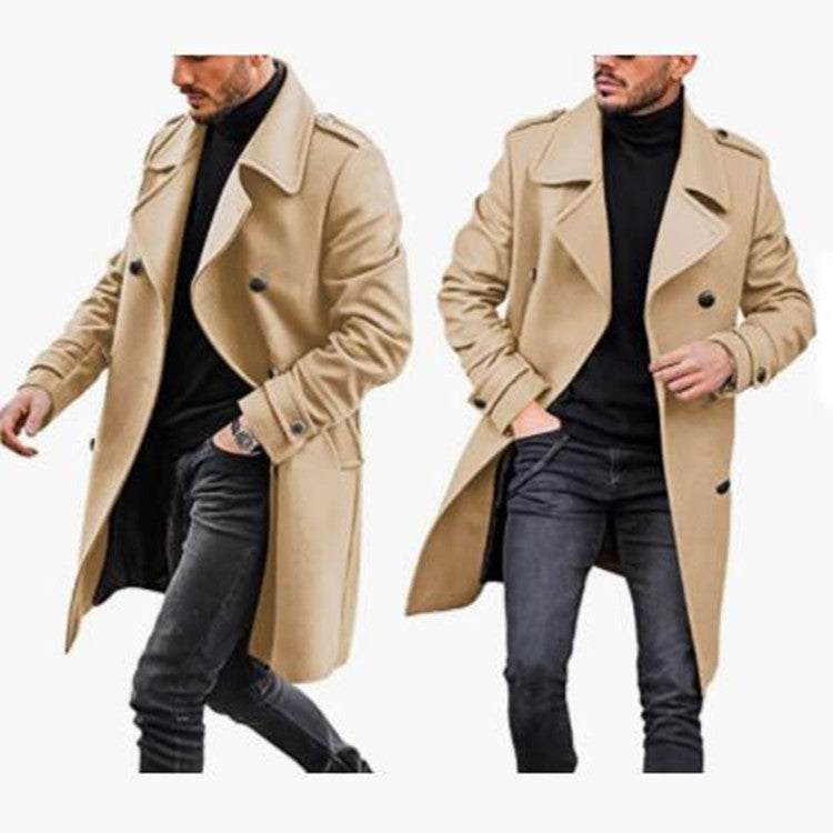 Herren Modischer Wollmantel mit lässigem Kragen und doppelten Knöpfen ModeGeist