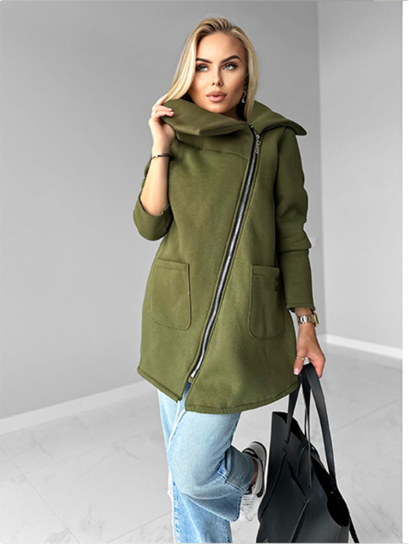 ModeGeist | Reißverschluss Revers Mid Length Fleece Sweatshirt Jacke