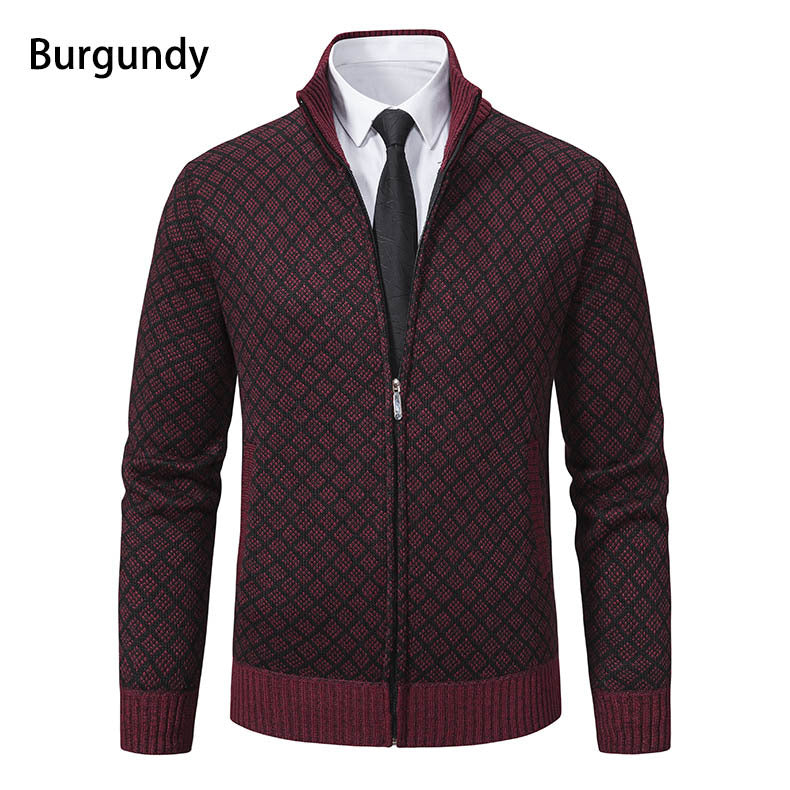 Herren Strickjacke mit Reißverschluss und modernem Rautenmuster ModeGeist