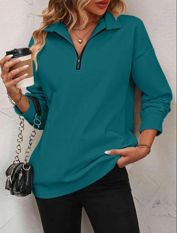 Damen Sweatshirt mit halbem Reißverschluss ModeGeist