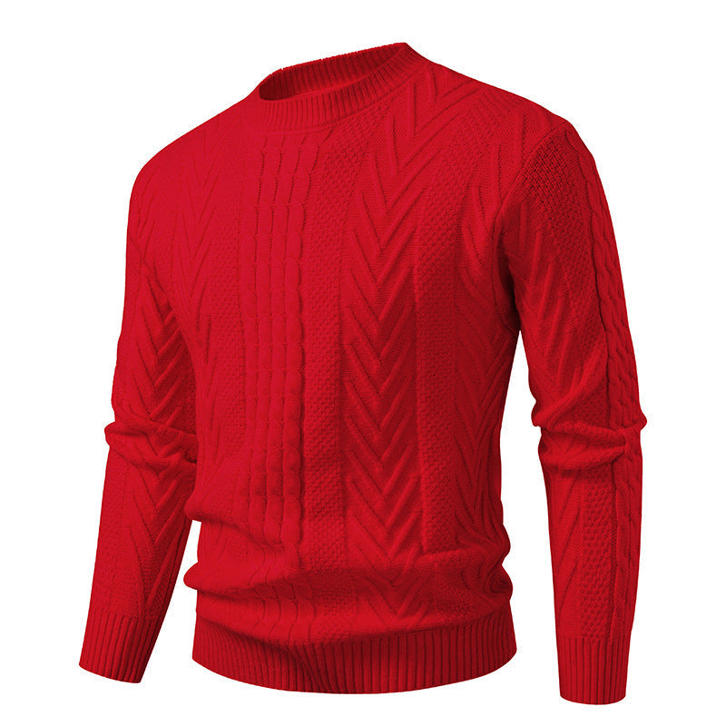 Herren Grobstrickpullover mit Zopfmuster und Rundhalsausschnitt ModeGeist