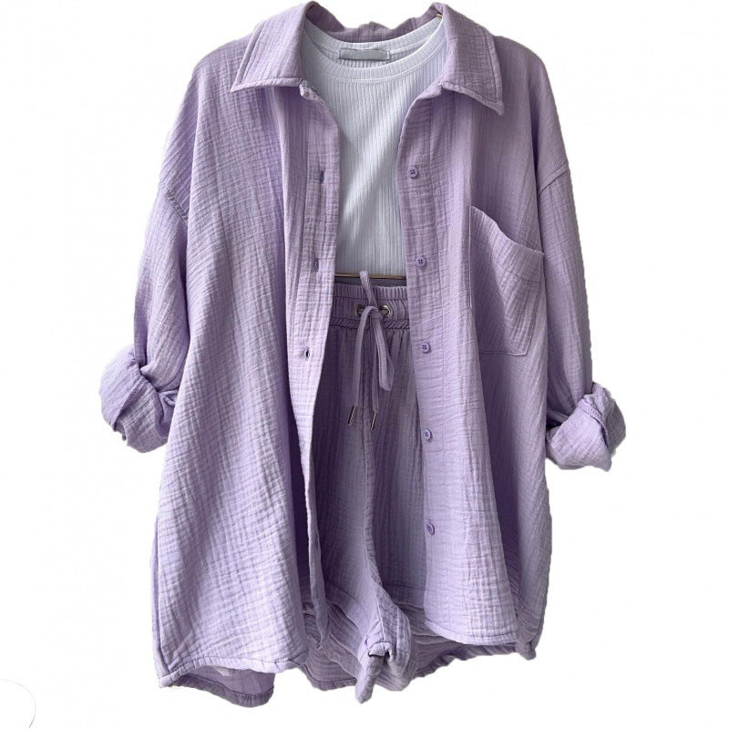 Modebewusstes Damen Freizeit Set: Hemdjacke mit kurzen Ärmeln und Shorts