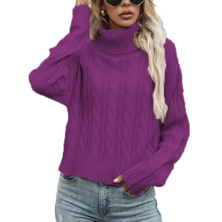 Damen Rollkragenpullover mit strukturiertem Zopfmuster und lässigem Schnitt ModeGeist