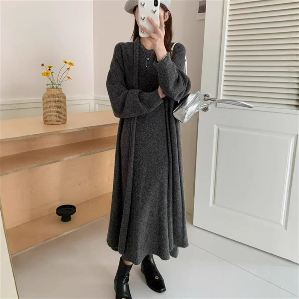 Damen Maxi-Strickkleid mit legerem Schnitt und langem Ärmel ModeGeist