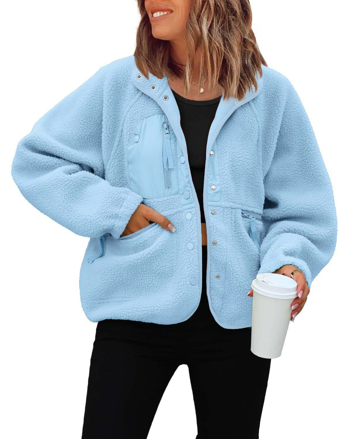 Damen kuschelige Fleecejacke mit praktischen Taschen ModeGeist