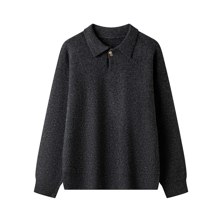 Damen eleganter Strickpullover mit Polokragen und Knopf ModeGeist