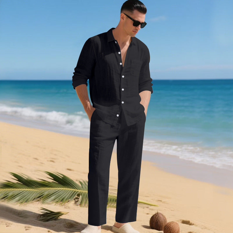 Herren leichtes Leinen-Outfit mit stilvollem Hemd und eleganter Hose ModeGeist