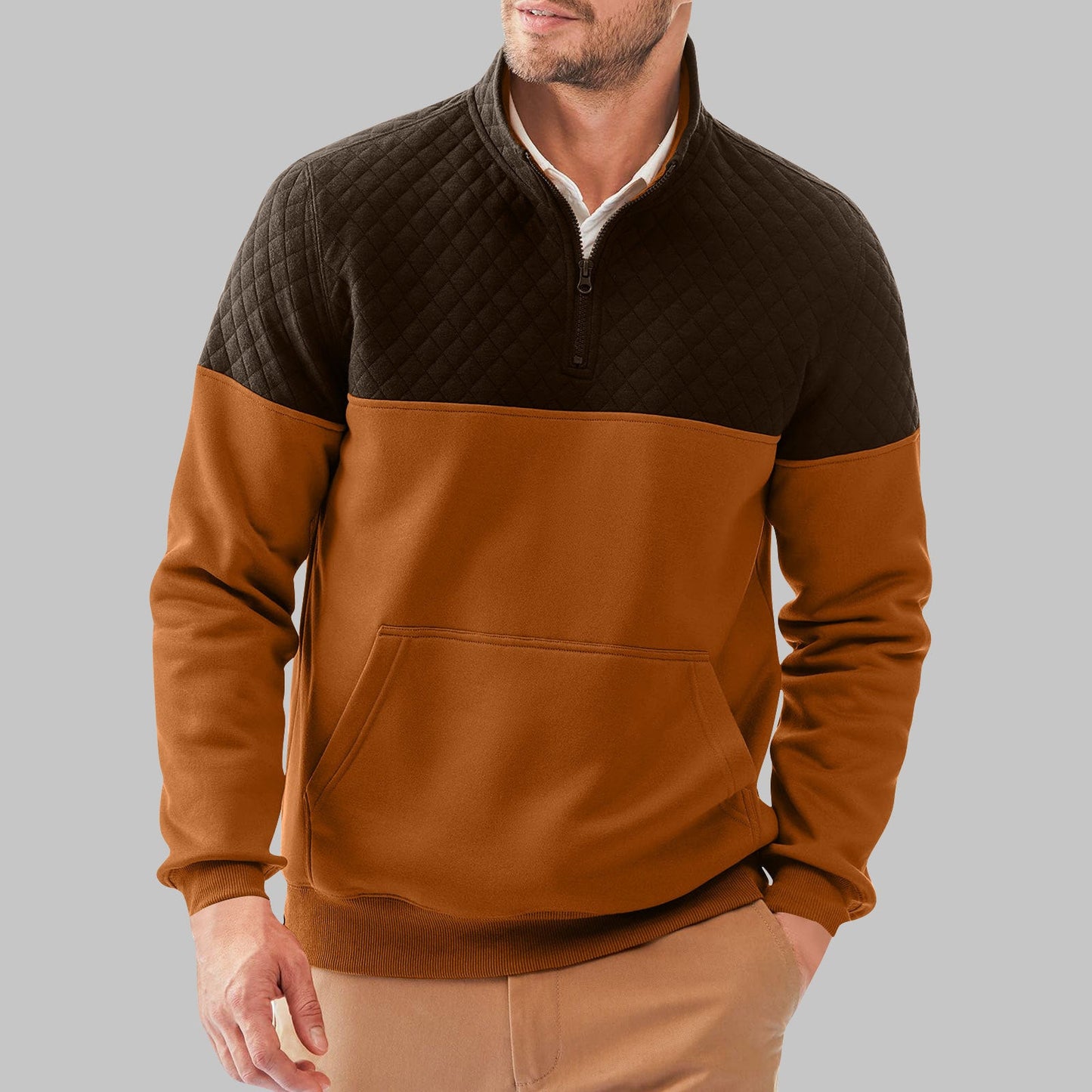 Herren Fleece-Pullover mit Steppdetails und hohem Kragen ModeGeist