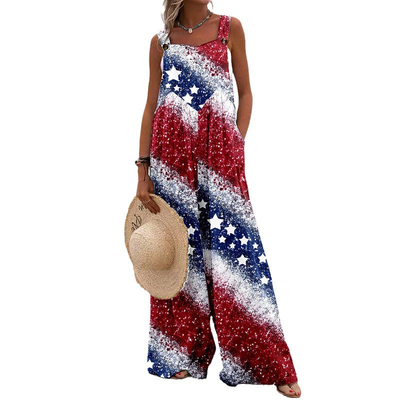 Damen Weit geschnittene Latzhose mit floralem Muster und praktischen Taschen ModeGeist
