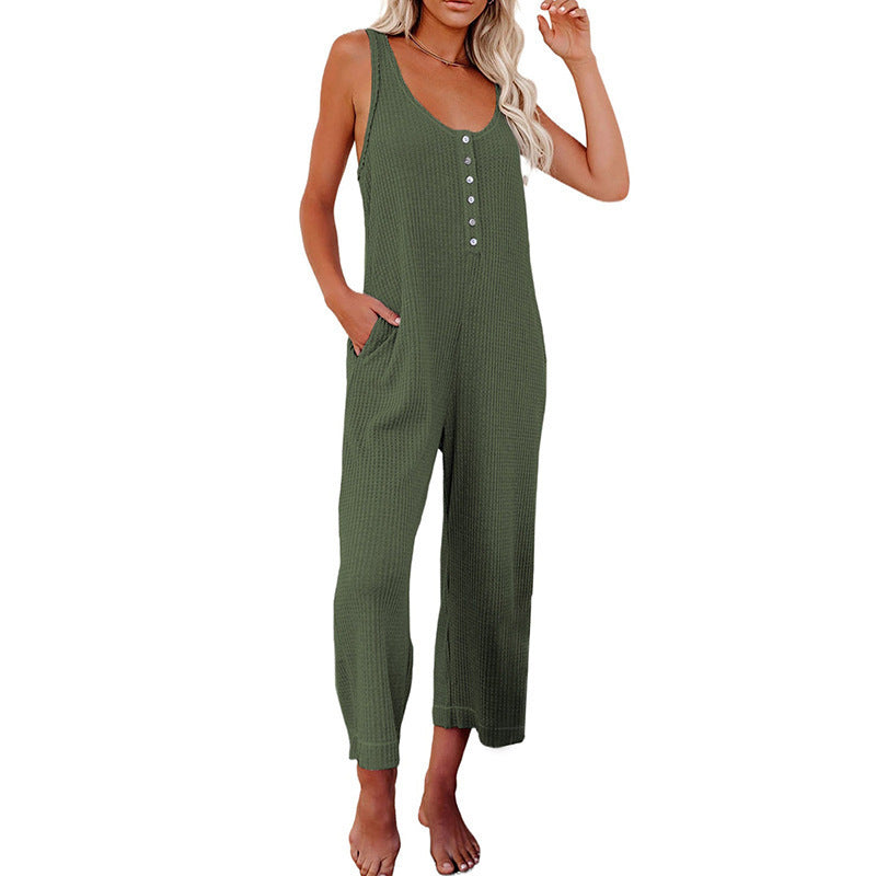 Damen Jumpsuit mit Knopfleiste und praktischen Taschen ModeGeist