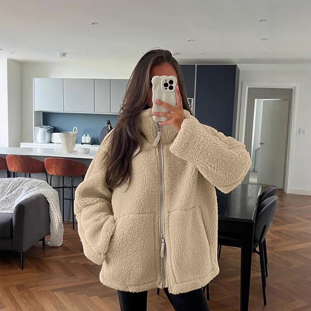 Damen Fleecejacke mit hohem Kragen und praktischen Taschen ModeGeist