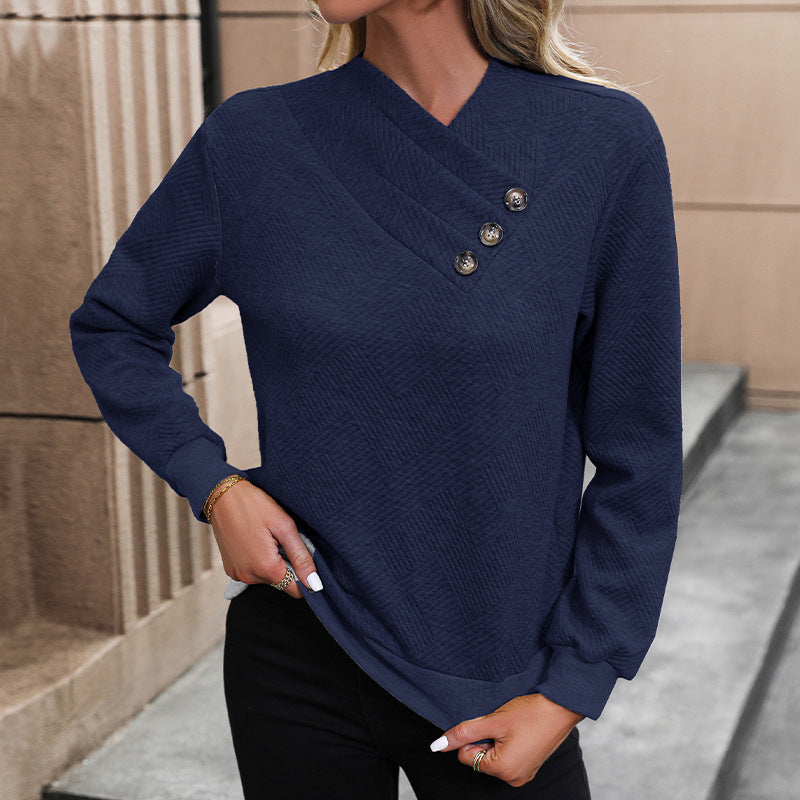 Damen eleganter Pullover mit asymmetrischem Ausschnitt und Knopfdetails ModeGeist