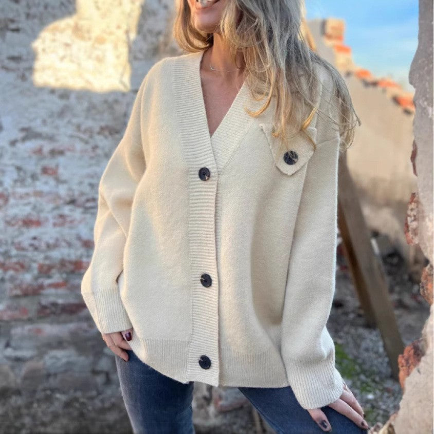 Damen lockerer Strickcardigan mit asymmetrischem Schnitt und Knopfdetails ModeGeist