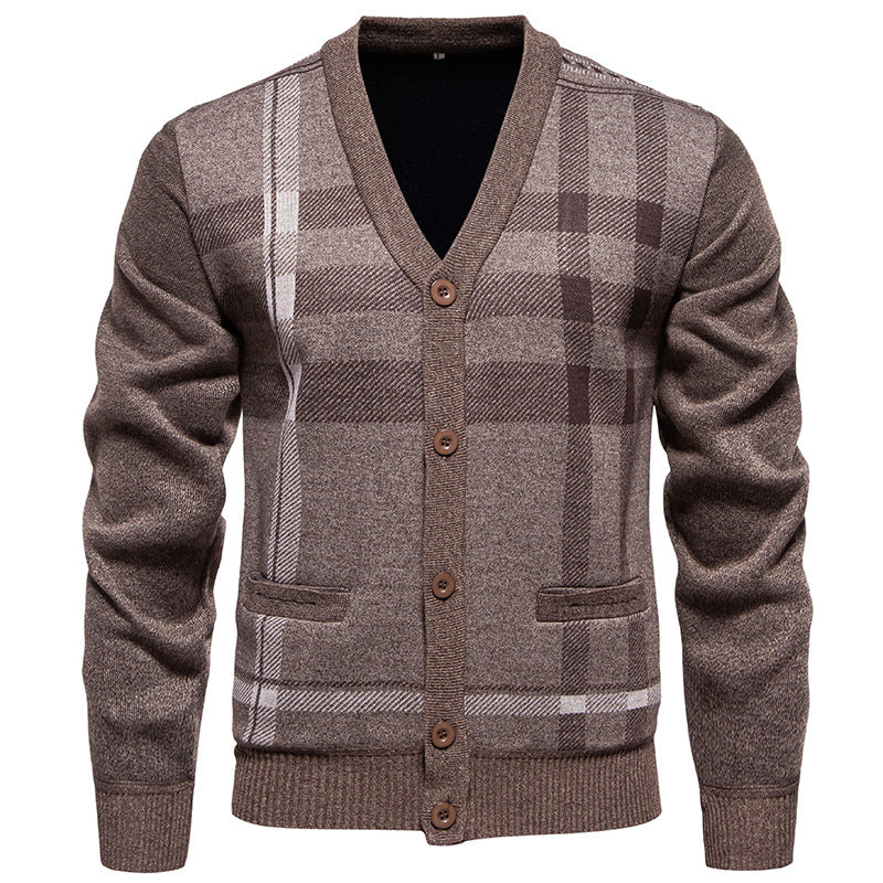 Herren modische Strickjacke mit klassischem Karomuster ModeGeist