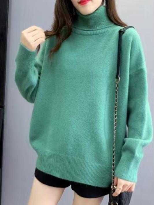 Damen Oversized Pullover mit hohem Kragen und Puffärmeln ModeGeist