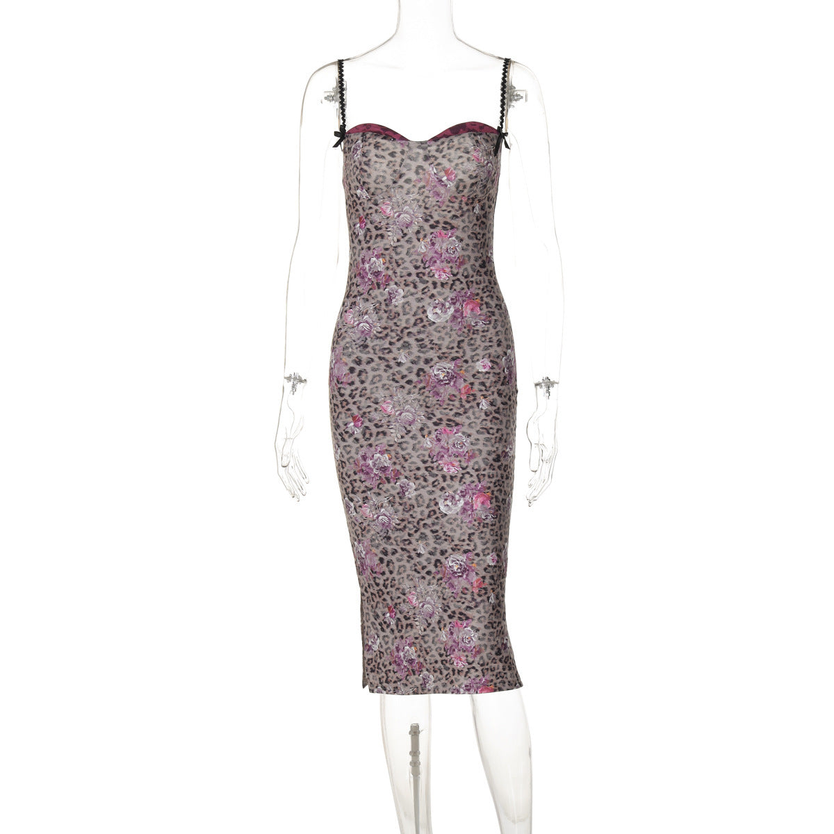 Figurbetontes Damenkleid mit floralem Leopardenmuster und verstellbaren Trägern von MODEGEIST
