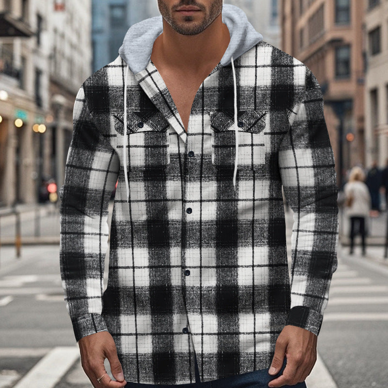 Herren Karierte Hemdjacke mit Kapuze und praktischen Taschen ModeGeist