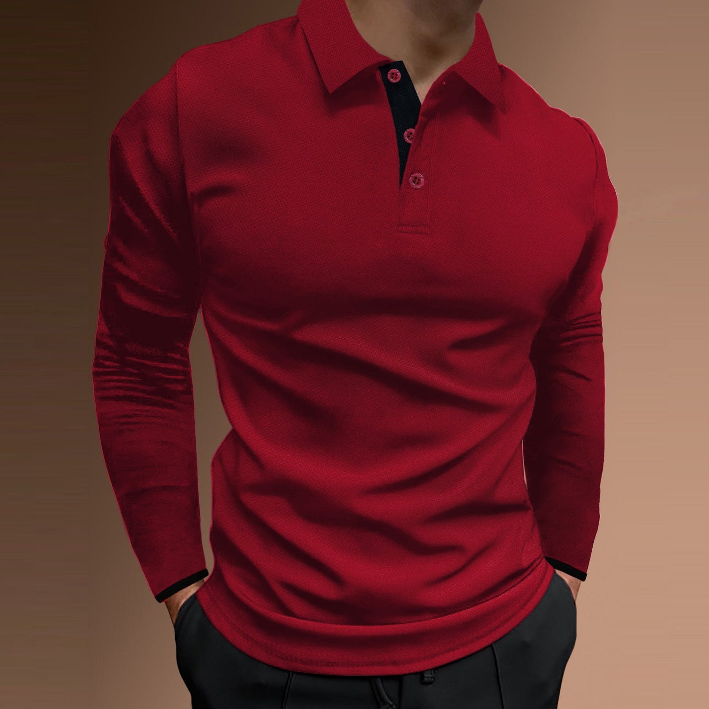 Herren elegantes Langarm-Polohemd mit strukturiertem Gewebe ModeGeist