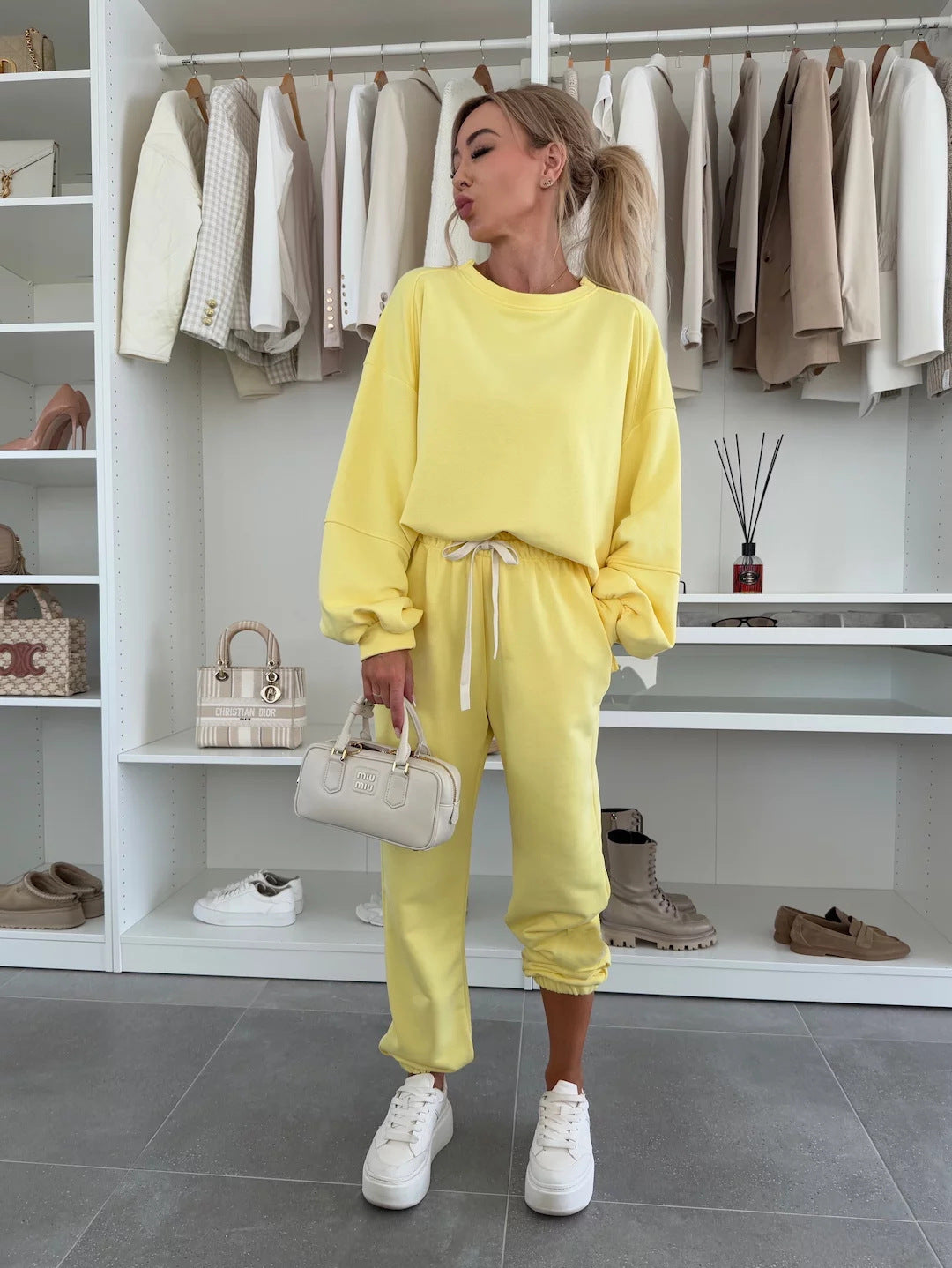 Damen Sportlicher Loungewear-Anzug mit elastischen Bündchen und weitem Schnitt ModeGeist