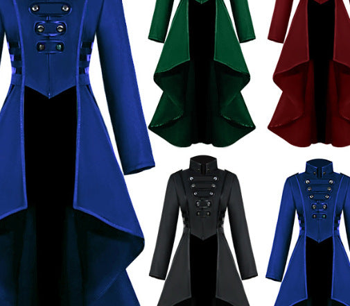 Damen asymmetrischer Stehkragenmantel mit Knopfdetails ModeGeist