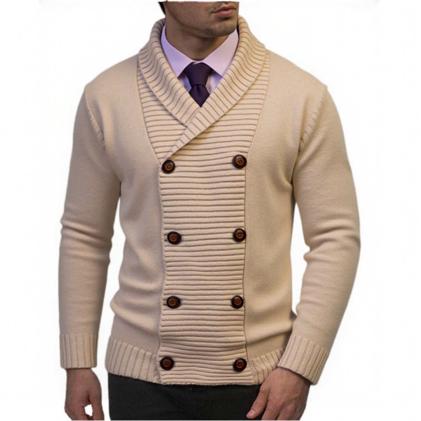 Herren modischer Strickpullover mit doppeltem Knopfverschluss und strukturiertem Design ModeGeist