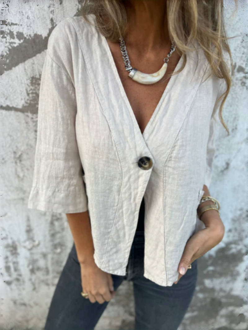 Damen Leichtes Leinenblazer mit kurzer Arm ModeGeist
