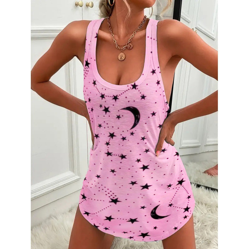 Damen luftiges Trägershirt mit Sternen- und Mondmotiv ModeGeist