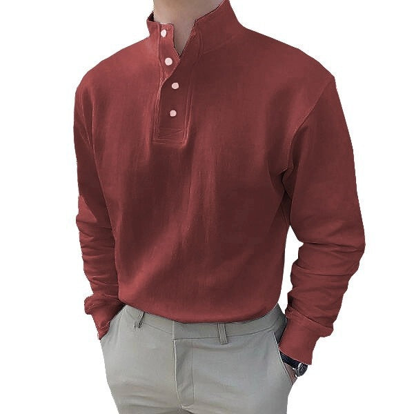Herren Langarm-Henley-Shirt mit modernem Stehkragen und Knopfleiste ModeGeist