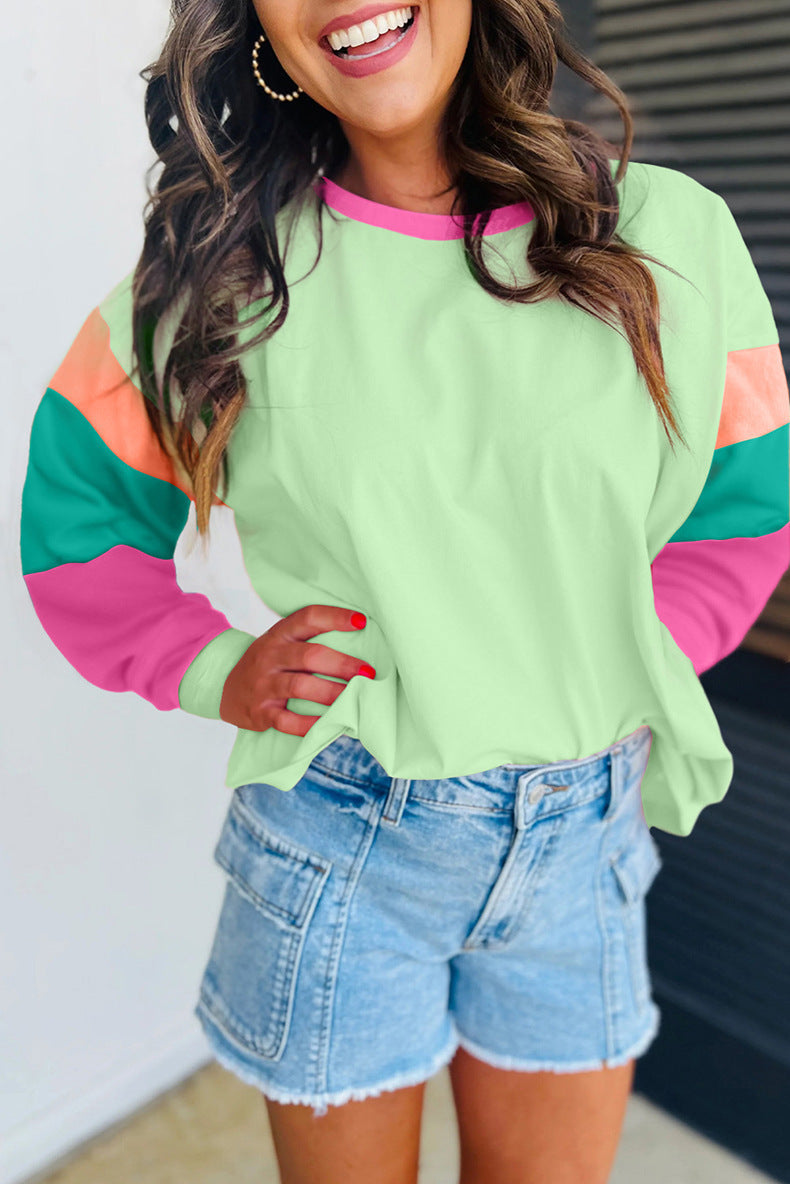 Damen lässiger Sweatshirt mit kontrastierenden Ärmeln ModeGeist