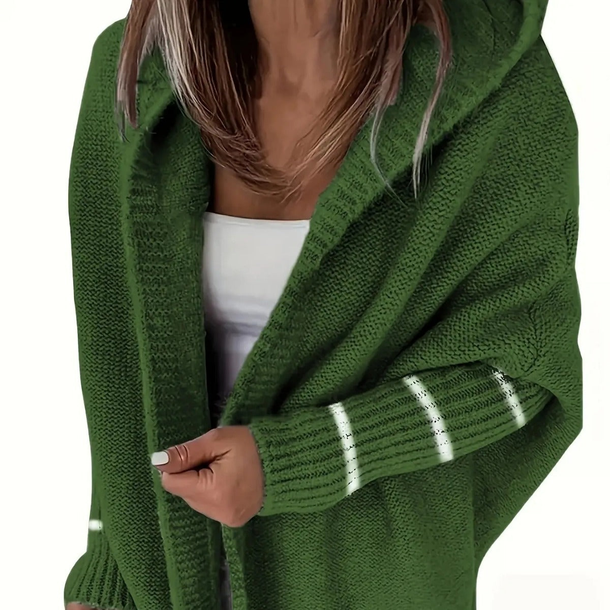 Damen Kuschelige Strickjacke mit Kapuzen und weit geschnittenem Design ModeGeist